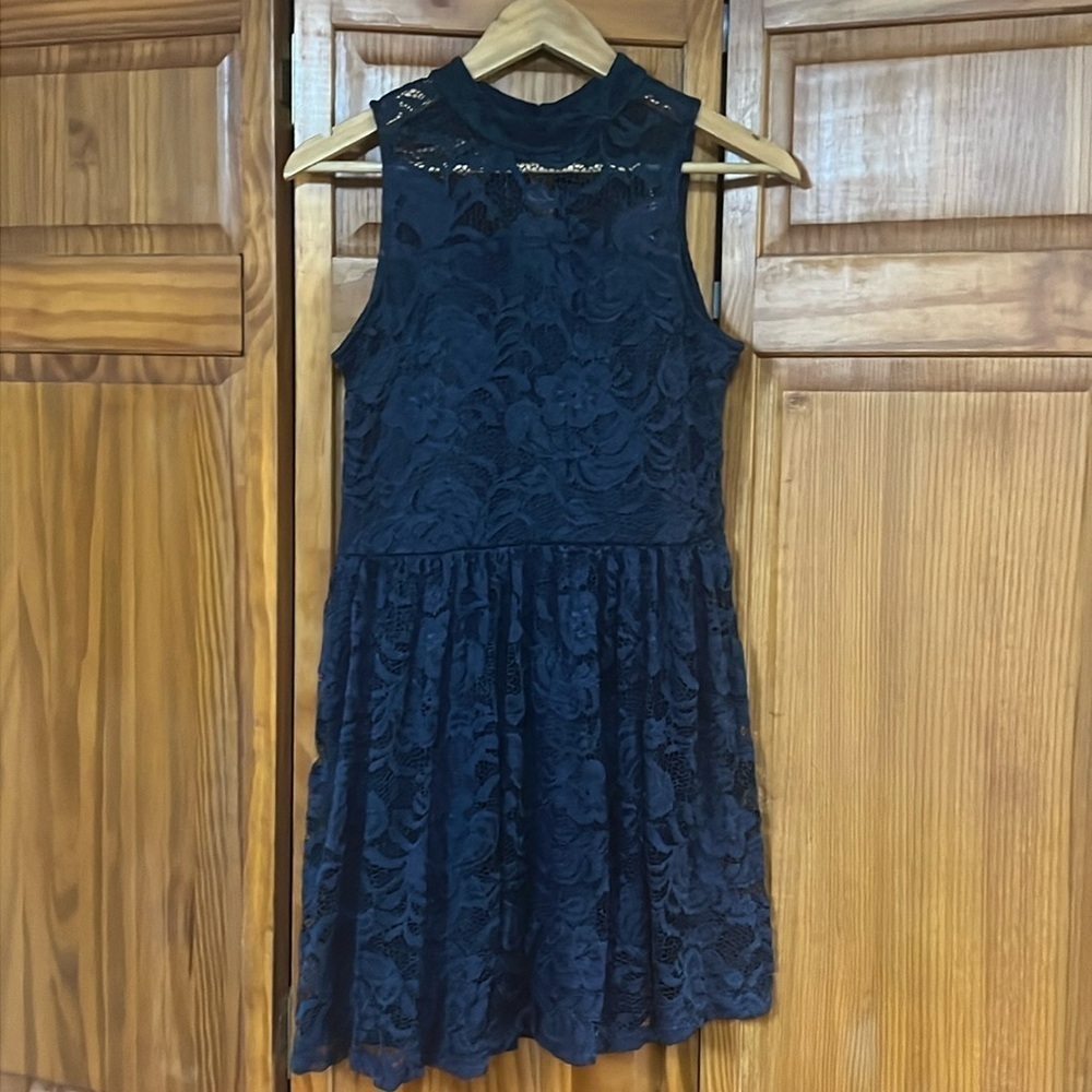 Ava & Yelly Mock Neck Lace Skater Dress